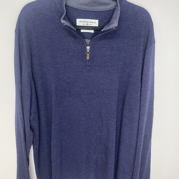 Mizzen+Main Sweater Men 2XL Blue 1/4 Zip Trim Fit Pullover Casual Golf XXL - Picture 7 of 11